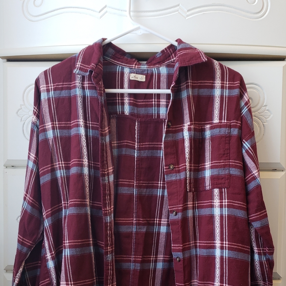 Flannel, maroon button up